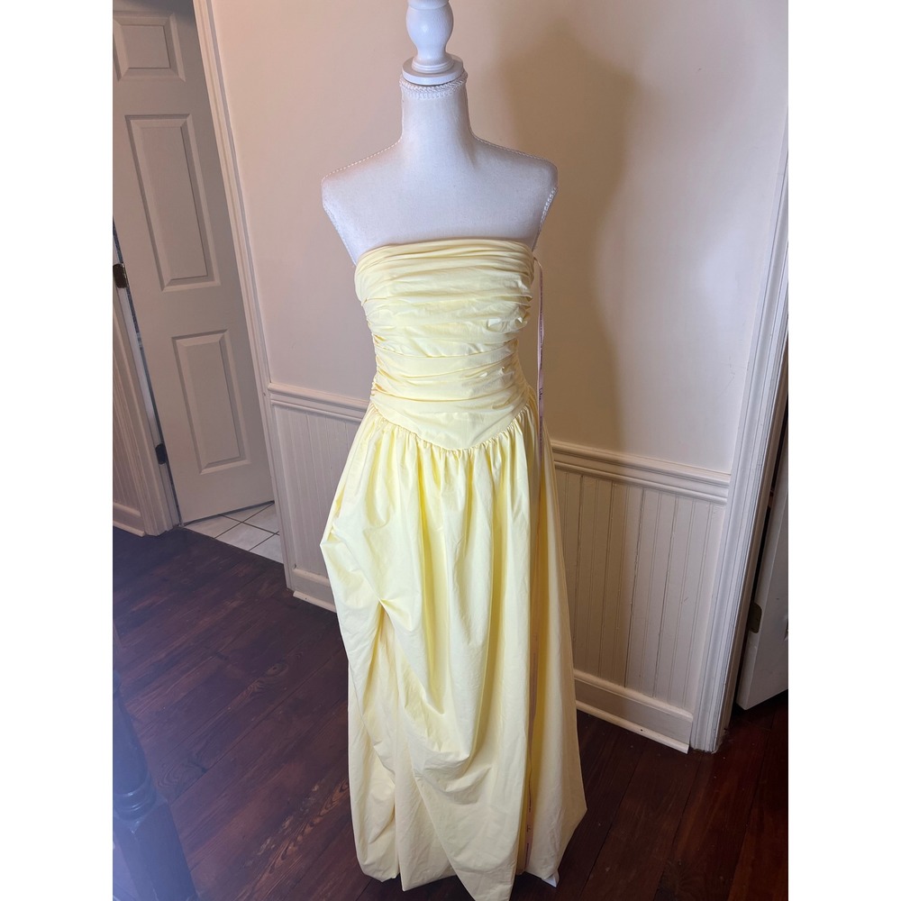 Lulu's Strapless Yellow Maxi Dress with High Slit - Picture 8 of 16